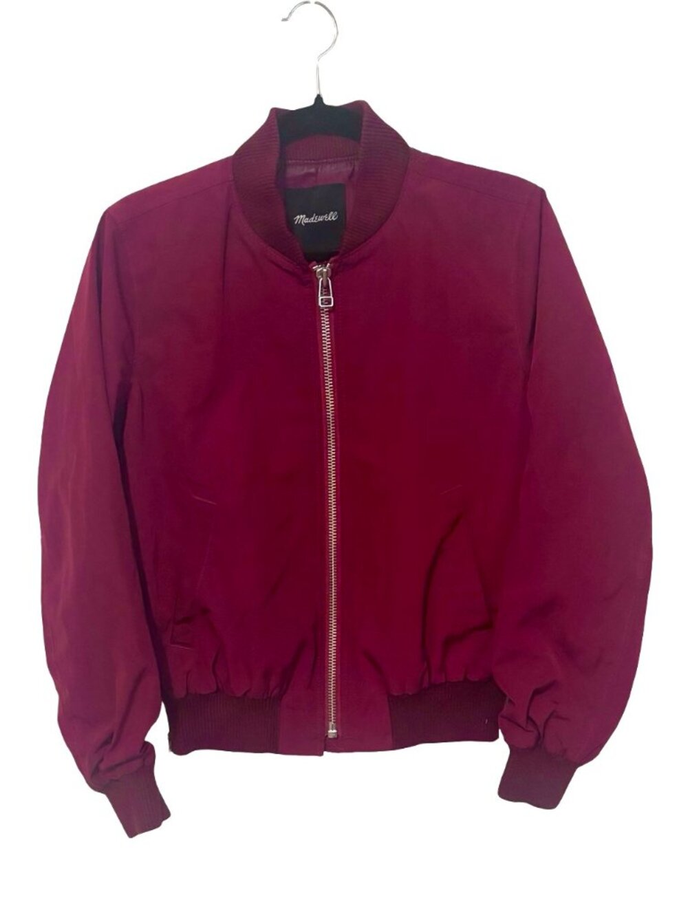 Madewell Side-Zip Bomber Jacket, Dusty Burgundy, Size Small - Picture 4 of 5